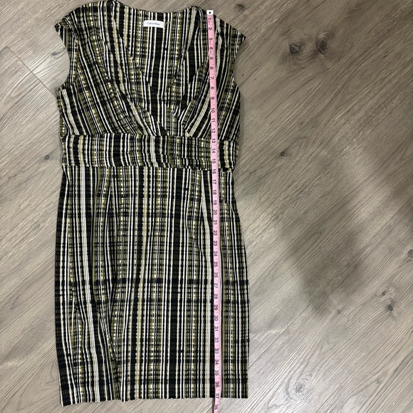 Calvin Klein Womens Dress Olive Green Brown White Stripe Print Size 12 Stretch - Picture 8 of 12